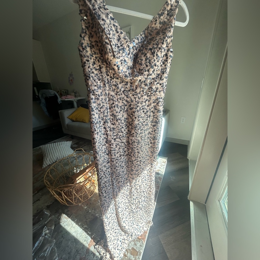 Elegant Sequined Silver Blush Gray Maxi Dress